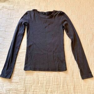 Zara Ribbed Charcoal Long Sleeve Top Size Small